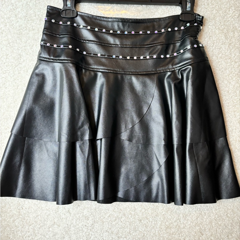 Black Leather Skirt with Ruffles